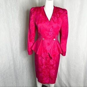 VINTAGE Nu-Mode 1990 Fuchsia Brokat / Jacquard Two Piece Skirt Suit